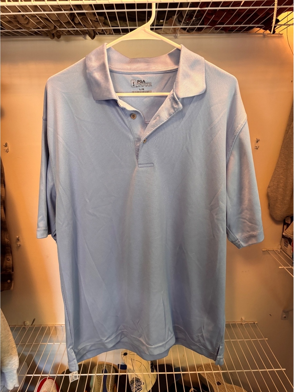 PGA Tour Light Blue Polo Shirt Large 100% Polyester